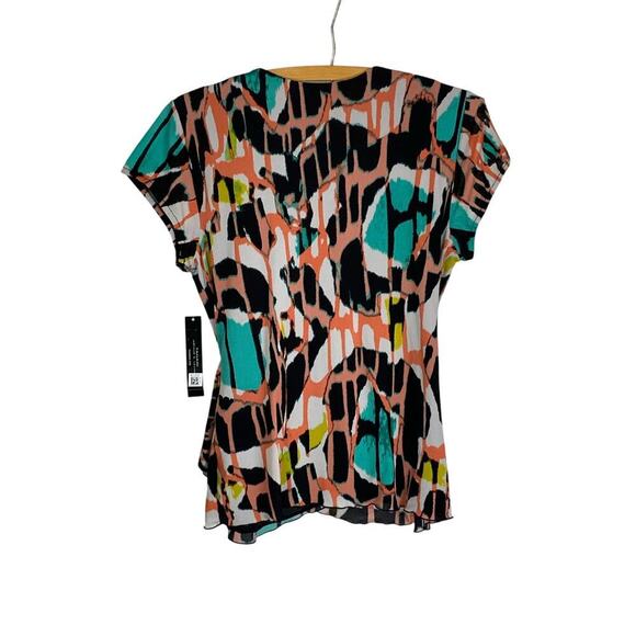 Tahari Coral & Mint Green Faux Wrap Colorblock Blouse Office Blouse - Size L NWT - Picture 2 of 6